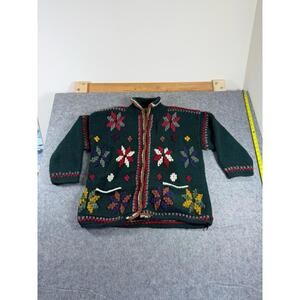 Vintage Rey Wear Wool Sweater Adult One Size Ecuador Knit Green Flower